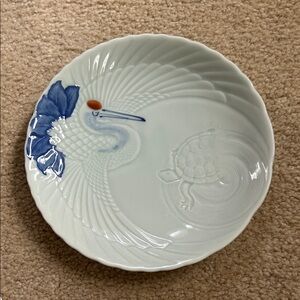 Antique Imari Japanese Celadon Porcelain Crane/Turtle Plate